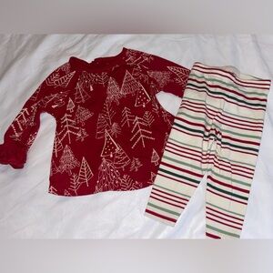 Burt's Bees Baby Red Tree Print Top & Cream Stripe Leggings